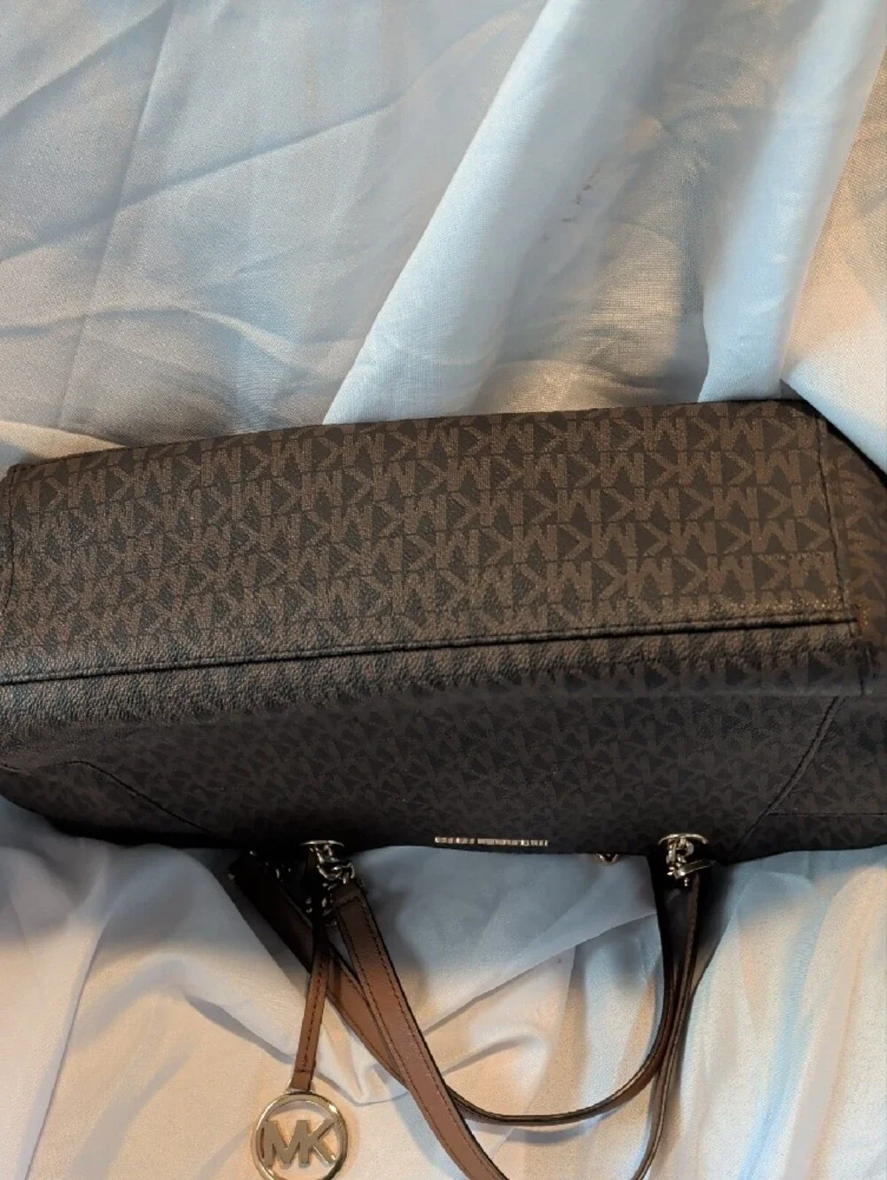 Michael Kors Brown Signature Chain-Accent Tote